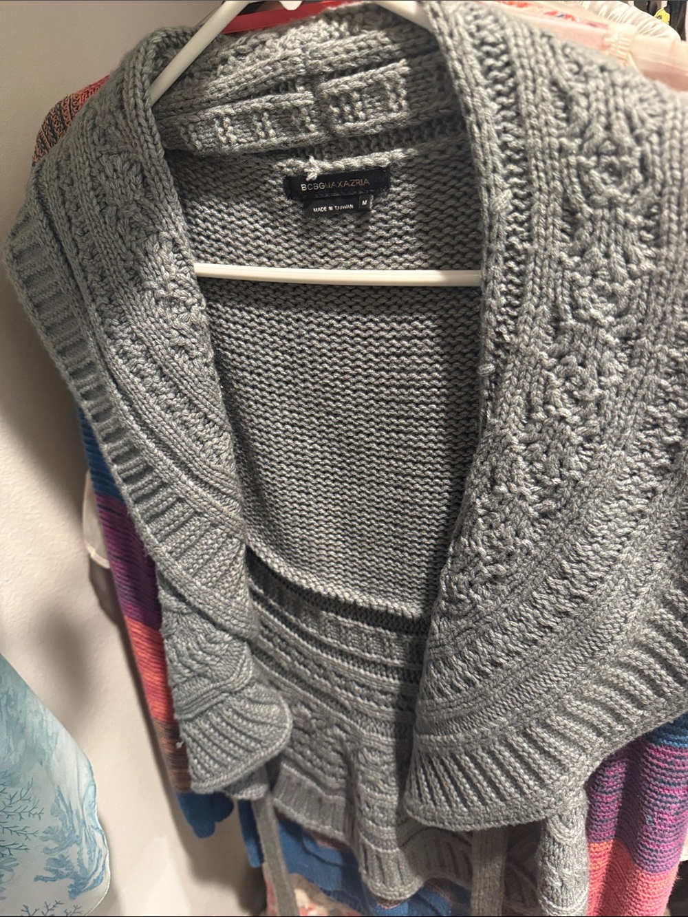 BCBGMaxAzria Gray Cable Knit Shawl Collar Cardigan